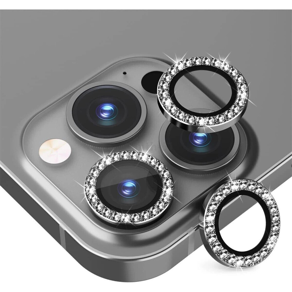 (For Iphone 14, ) For Iphone 14 Pro Max /Pro/Plus/14 Bling Camera Lens Screen Protector Glass Black 4069369086823