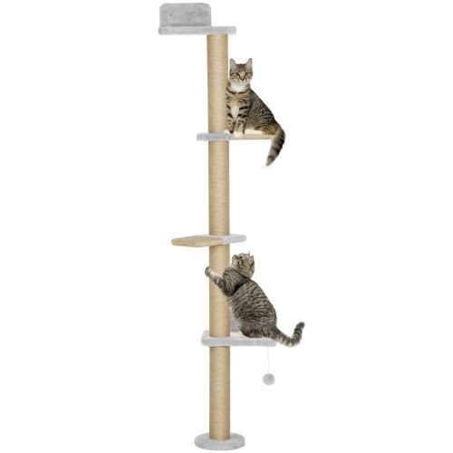 PawHut Wall Mounted Cat Shelves with 4 Climbing Platforms for Indoor, Light Grey 1
