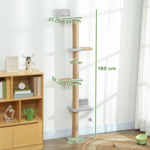 PawHut Wall Mounted Cat Shelves with 4 Climbing Platforms for Indoor, Light Grey 2