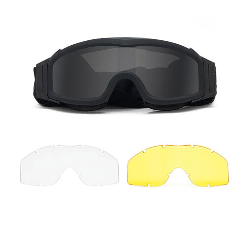 Tactical Airsoft Paintball Antifog Goggles, With 3 Replaceable Protective Lenses/Black