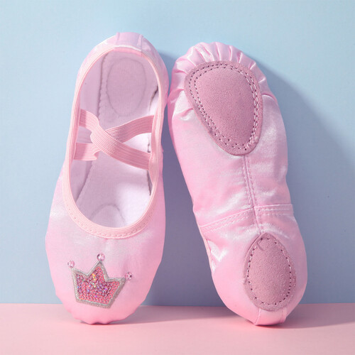 Kinder Kronenmuster Ballettschuhe Rosa 32 Satin 2