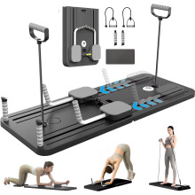 Foldable Pilates Reformer Set, Multifunctional Ab Board, 6in1 with Bands Black