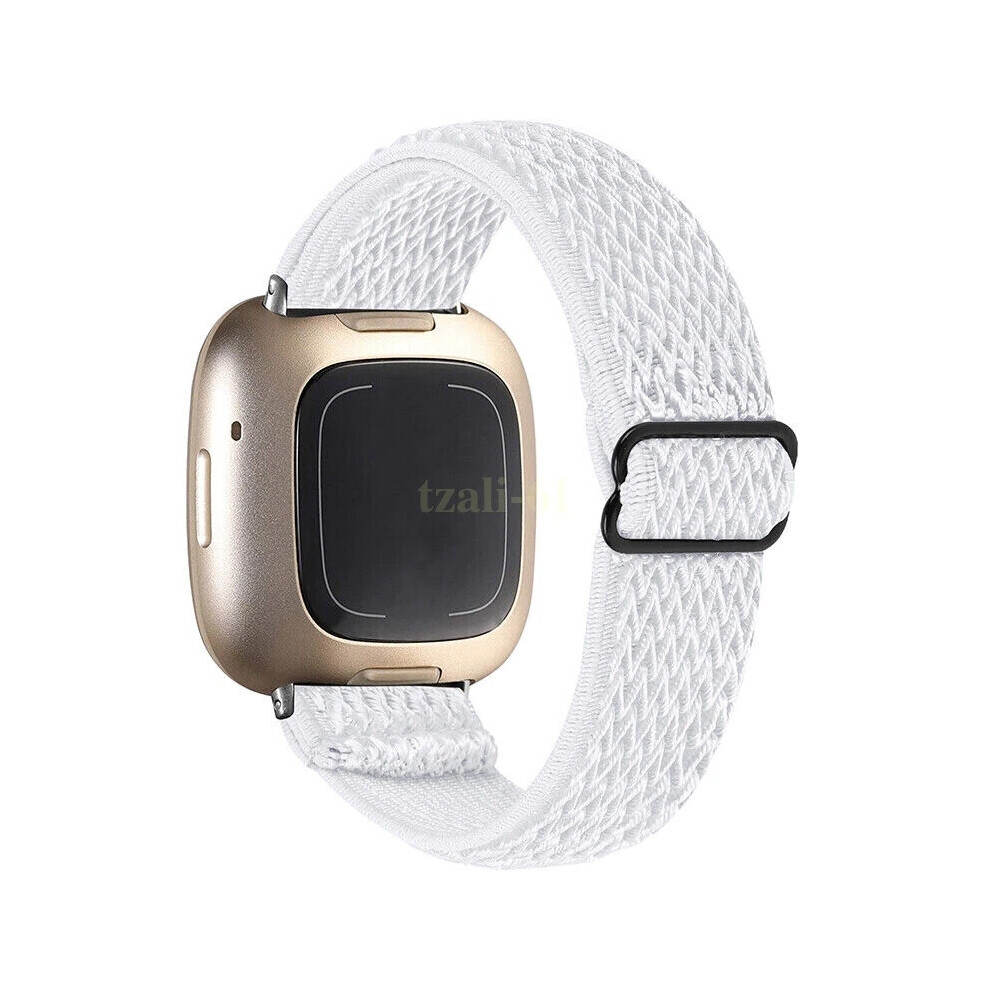 (White) Replacement Sports Band Woven Nylon Elastic Strap Band For Fitbit Versa 3/Sense White 4069369087738