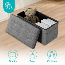 (Grey, 76*38*38cm) Ottoman Folding Storage Footstool with Box Seat Stool Home Chair 76 x 38 x 38cm