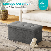 (light grey, 76*38*38cm) Ottoman Folding Storage Footstool with Box Seat Stool Home Chair 76 x 38 x 38cm