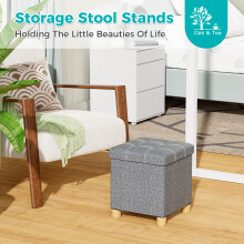 (light grey, 30*30*35cm) Footstool for Living Room Ottoman Storage Box with 4 Wood Legs Folding