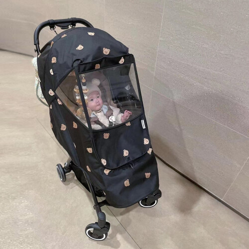 Windproof Waterproof Stroller Rain Cover Black Bear Pattern 2