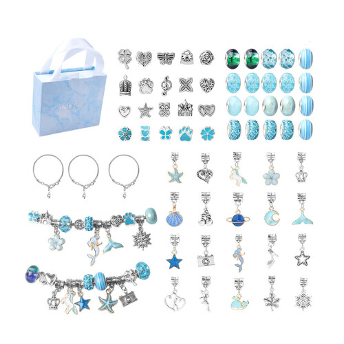 DIY Blue Bracelet Making Kit with Large Colored Beads 2