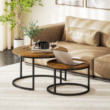 HOMCOM 2 Pcs Stacking Coffee Table Set with Steel Frame, Rustic Brown