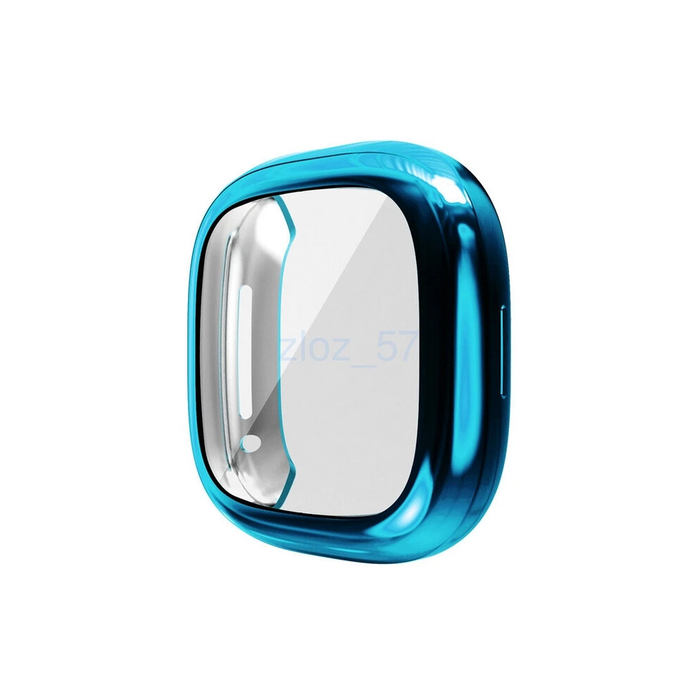 (Blue) Fitbit Versa 3/Sense Soft Tpu Plated Bumper Full Screen Cover Smartwatch Case Blue 4069369088001