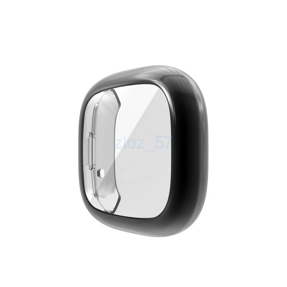 (Black) Fitbit Versa 3/Sense Soft Tpu Plated Bumper Full Screen Cover Smartwatch Case Black 4069369087998