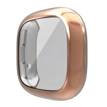 (Rose Gold) Fitbit Versa 3/Sense Soft TPU Plated Bumper Full Screen Cover Smartwatch Case
