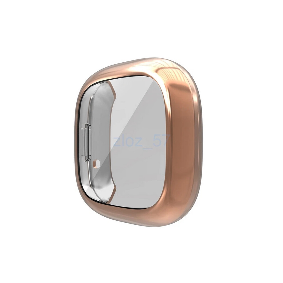 (Rose ) Fitbit Versa 3/Sense Soft Tpu Plated Bumper Full Screen Cover Smartwatch Case Gold