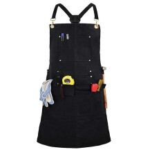 QeeLink Work Apron with 10 Tool Pockets, Woodworking Fireproof Canvas Apron for Carpenter, Adjustable M to XXXL Cross back Tools Apron, Black