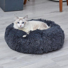 (60*60 cm, Dark Grey) Donut shaped pet plush cat bed