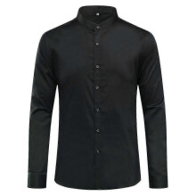(2XL, Black) Mens Banded Collar Slim Fit Dress Shirts
