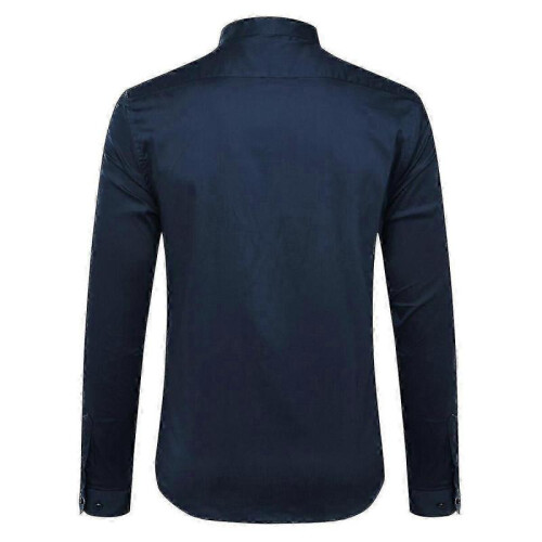 (L, Blue) Mens Banded Collar Slim Fit Dress Shirts 1