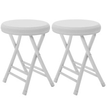 2 x Folding Stool Chair with Padded Seat for Outdoor Use White White 2pcs