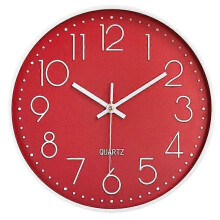 (Red White) Kitchen Clock Silent Wall Clock Quartz Battery Operated Round Modern Home Decor Clock For Office Home, 12 Inch