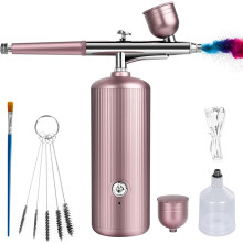 (Pink) Airbrush Kit with Compressor - Rechargeable Portable Non-Clogging High-Pressure Air Brush Set with Nozzle and Cleaning Brush Set for Nail Art, Makeup