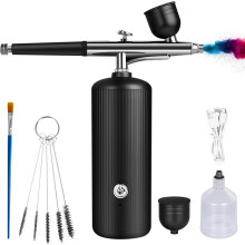 (Black) Airbrush Kit with Compressor - Rechargeable Portable Non-Clogging High-Pressure Air Brush Set with Nozzle and Cleaning Brush Set for Nail Art, Makeup