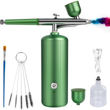 (Green) Airbrush Kit with Compressor - Rechargeable Portable Non-Clogging High-Pressure Air Brush Set with Nozzle and Cleaning Brush Set for Nail Art, Makeup