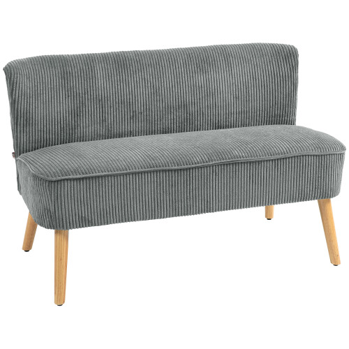 Homcom HOMCOM Corduroy Double Sofa w/ Wood Frame Foam Padding High Back, Grey 1