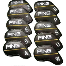 10PCS Golf Club Iron Head Cover PING Classic Yellow-Line 4-9+PWUS Magnetic OFF