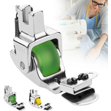 (Green) Versatile Adjustable Rolled Hemmer Presser Foot, Rolled Hem Presser Foot, Invisible Zipper Guide Hem Foot, Adjustable Durable Steadilty Sewing Machine