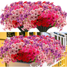 (Red Rose Pink Purple) 16 Bundles Fake Flowers Outdoor Artificial Silk Flowers, Decorative Faux Plastic Plants Schrubs for Outside Garden Window Box Hanging Baskets