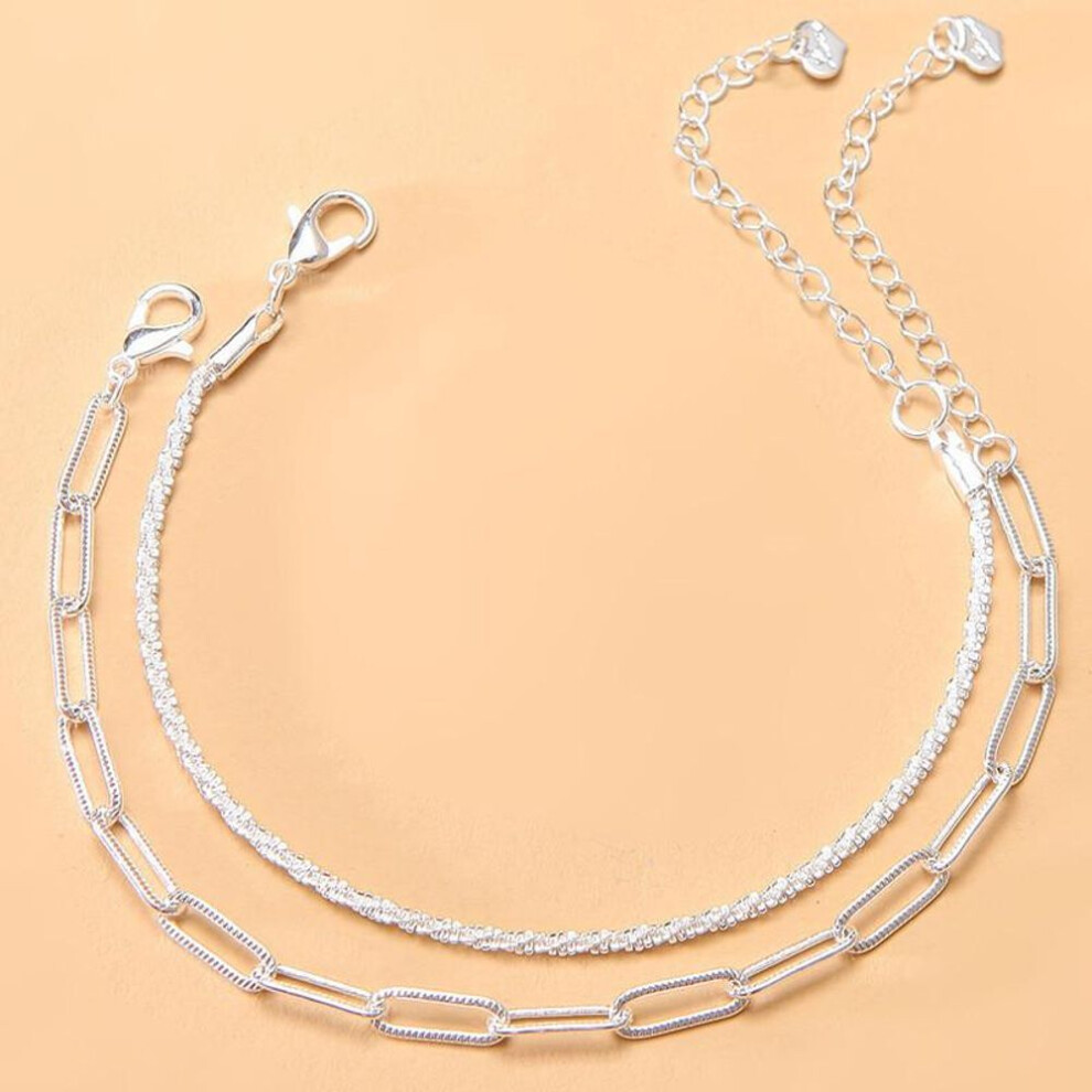 (silver) Sparkling Gypsophila Bracelet Two-piece Women's Cold Wind Advanced Niche Design Stacked Double Bracelet Jewelry