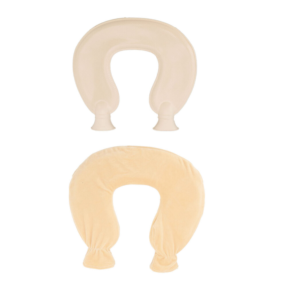 Beige 1L U-Shaped Hot Water Bottle With Fluffy Cover Â Winter Warmth