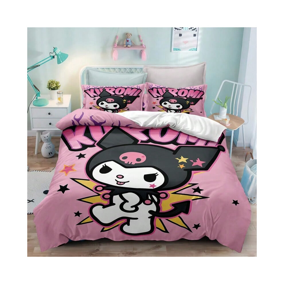 (KA6, 200*200) Three-piece set of cute cartoon Kuromi pattern printed quilt cover-image-OPC-PJ68WQD-NEW