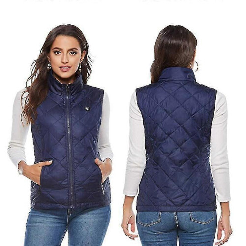 (L,Blue)Women's Heated Vest With 4 Heating Zones, Neck Heating Jacket Usb Charging 2