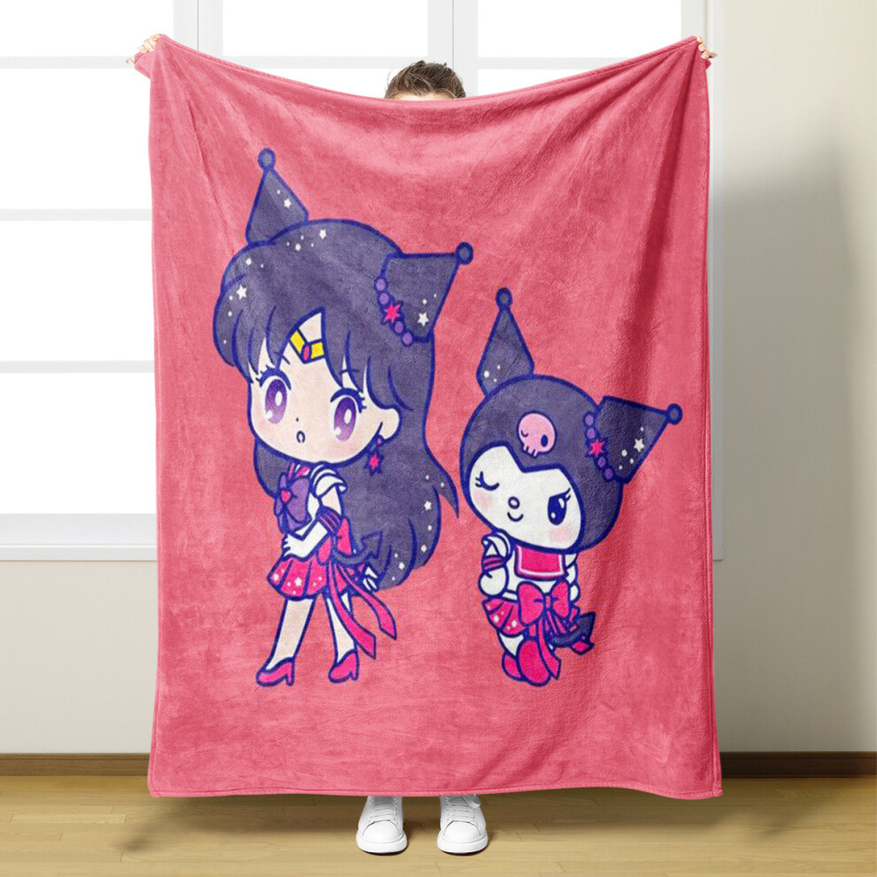 (DL2432707D, 130*150cm) Beautiful Girl Usagi Tsukino Warrior & Sanrio Hello Kitty Cat Kuromi Flannel Blanket-image-OPC-PJ69FS9-NEW