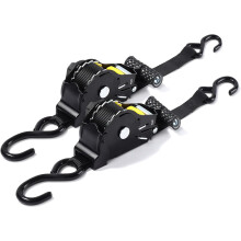 (2PCS) 2 Pack Auto Retractable Ratchet Straps Each 2.5cm X 3m Strap Boasts a 1500lbs/680kg Break Strength,Featuring Weather Resistant Safety S-Hooks