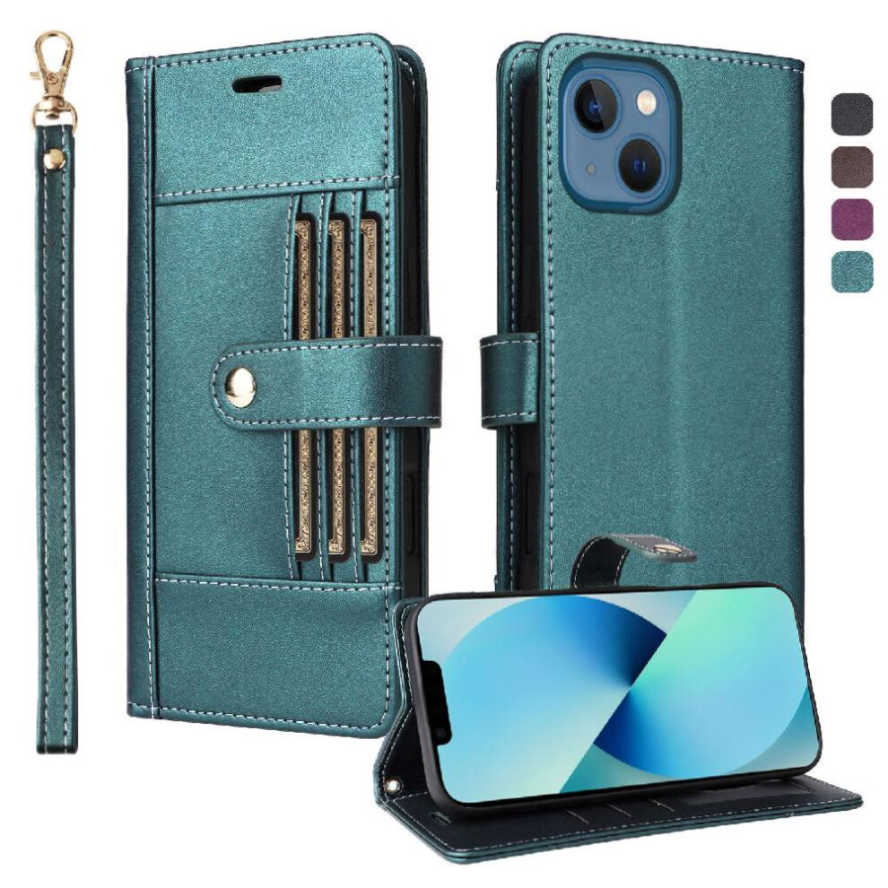 (Green) Compatible With Iphone 12 Case Rfid Blocking Functional Wallet Wrist Strap Shockproof Magnetic Closure Green 764563124527