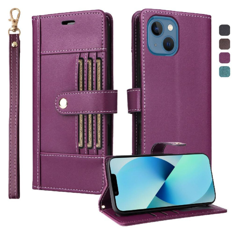 (Purple) Compatible With Iphone 12 Case Rfid Blocking Functional Wallet Wrist Strap Shockproof Magnetic Closure Purple 764563124510