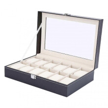 Wooden Scratch-Proof Transparent Display Case Watch Box 12 Slots
