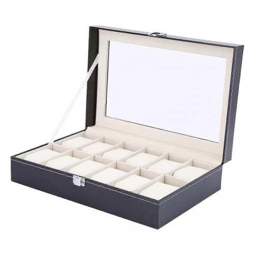 Wooden Scratch-Proof Transparent Display Case Watch Box 12 Slots