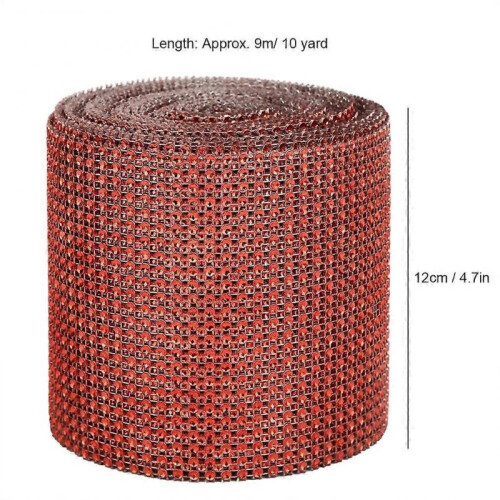 9m Red Electroplating Rhinestone Ribbon Mesh, 24 Rows, 12cm Wide