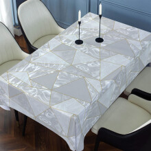 Tablecloth Washable Oilcloth, Wipeable PVC Plastic Rectangular Garden Tablecloth (140x160cm, Shiny Marble)