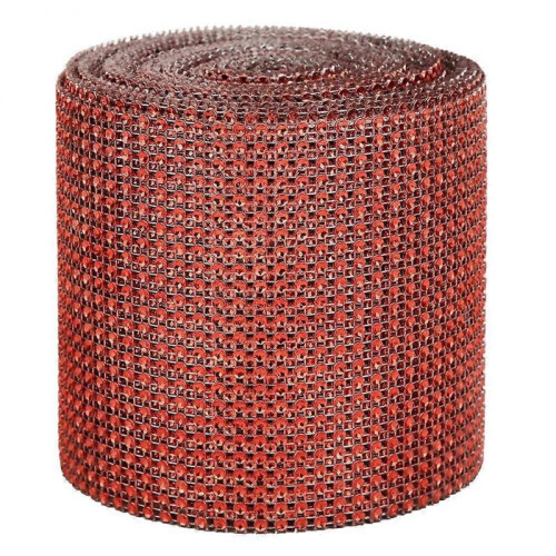 9m Red Electroplating Rhinestone Ribbon Mesh, 24 Rows, 12cm Wide 1