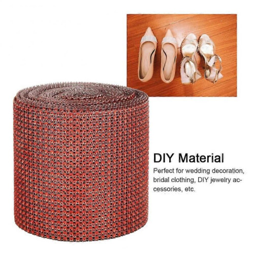 9m Red Electroplating Rhinestone Ribbon Mesh, 24 Rows, 12cm Wide 2