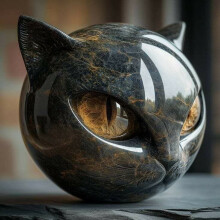(Gray ) Luxury Black Cat Stone Sculpture