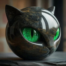 (Green) Luxury Black Cat Stone Sculpture