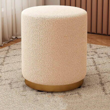 Round ottoman made of velvet with goldcolored base – soft footstool for living room bedroom – makeup stool chair – padded stylish