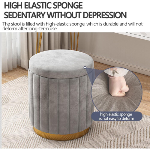 Modern Round Velvet Ottoman with Removable Lid, Yellow 2