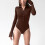 Damen-Bodysuit Langarm Slim Soft V-Ausschnitt Größe M Kaffee 6