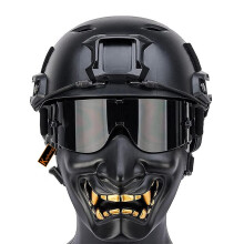Fast Helmet Full Face Mask with Goggles Set, Samurai Prajna Half Face Mask for Airsoft Paintball Halloween/BK